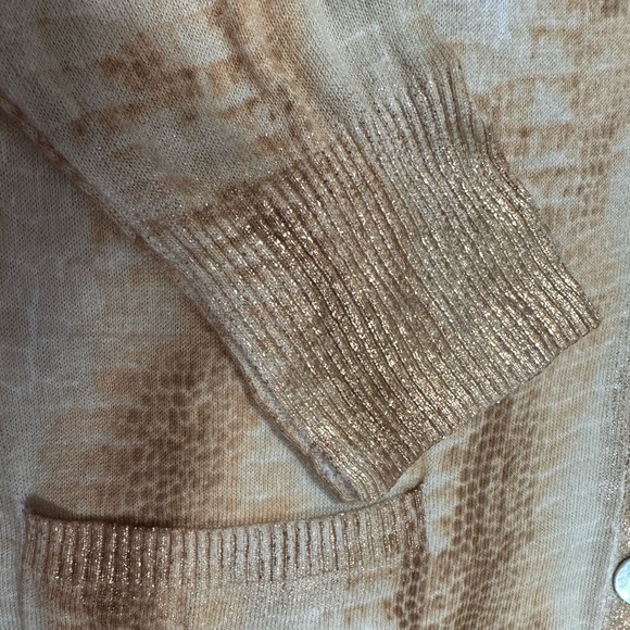 Womens Chico’s Cardigan V-Neck Sweater Button Up Gold/Tan/White Size 2 - Picture 4 of 12